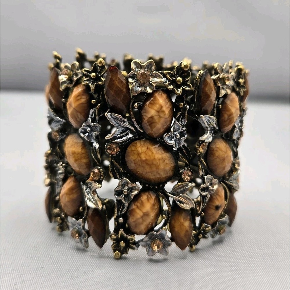 Bracelet Wide Panel Cuff Design Baroque Bohemian Ornate‎ Metalwork & Beading